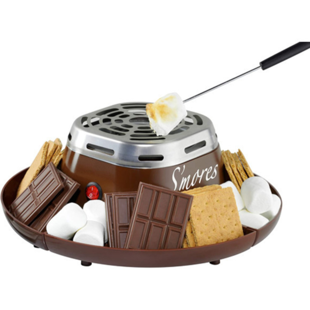 Nostalgia Indoor Electric Stainless Steel S'Mores Maker with 4 Compartment Trays